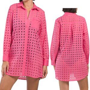 NWT New True Destinations Eyelet Long Sleeve Pink Cotton Shirt Size XS